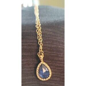 Necklace Avon Vtg NRQ Gold Blue tone teardrop 18-21"